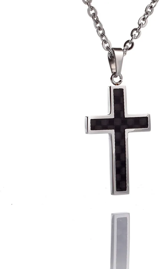 Collana Uomo Croce Acciaio e Carbonio Karisma - Stile Rocker 55cm