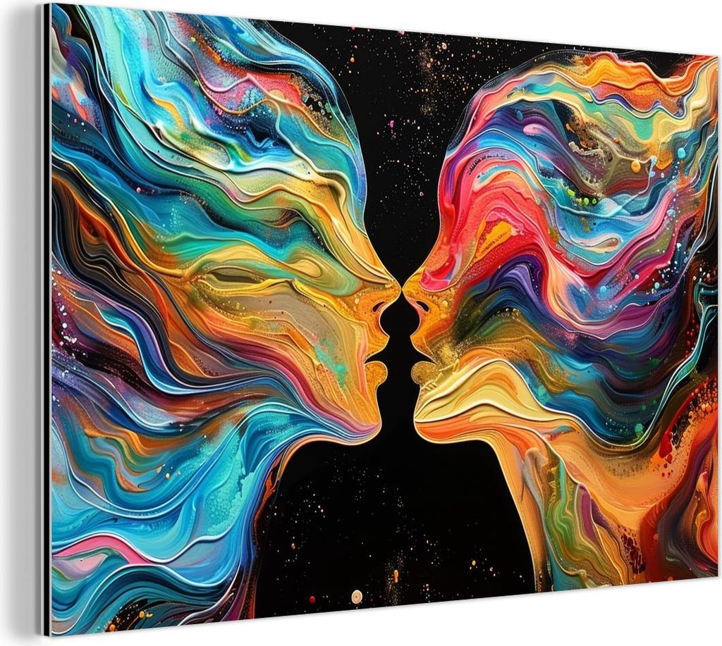 MuchoWow Wanddekoration Metall Metallbild Wandkunst 60x40 cm Kunst - Bunt - Frau - Kunst - Abstrakt - Gesichter MuchoWow Aluminium Gemälde - Gemä...