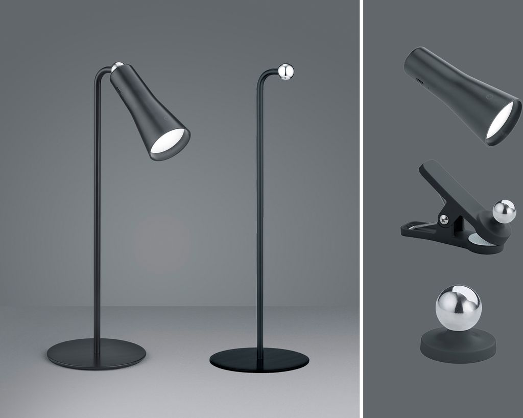 TRIO Trio Maxi ladattava pöytävalaisin, 200 lm, 3000 K, LED 2 W, mattamusta