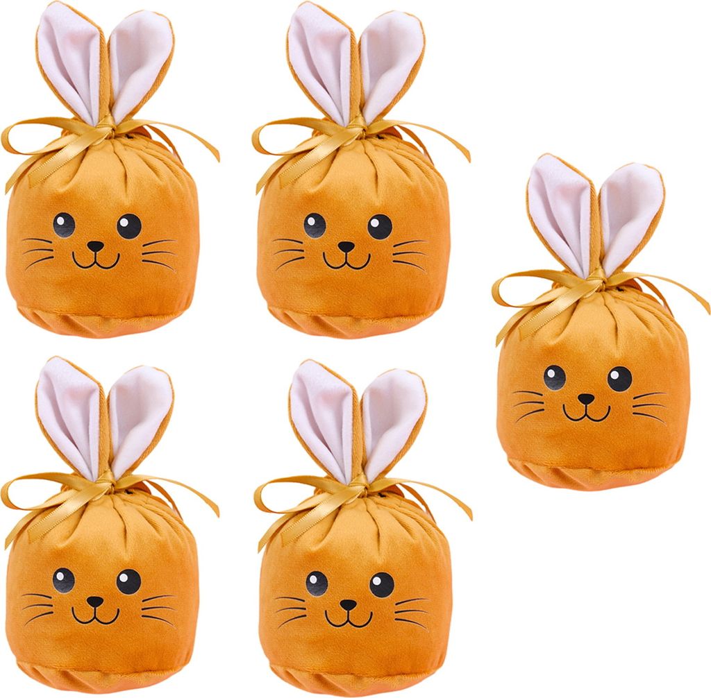 5 Stück Osterhasen-Geschenktüte, niedlich, tragbar, Cartoon-Hasenohren, Flanell, Leckereien, Snacks, Süßigkeiten, Kordelzugbeutel, Frohe Ostern...