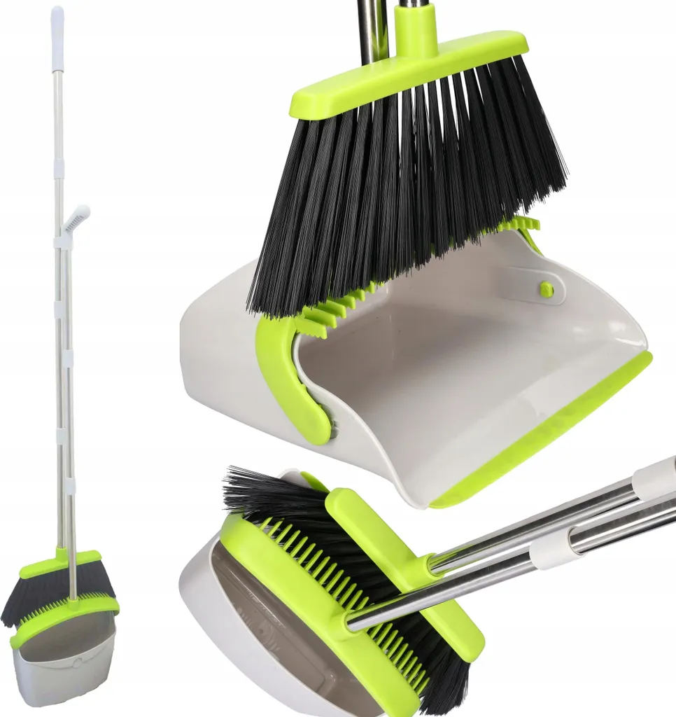 Set Pelle et Balayette LAZY 98cm Gris-Vert pour Nettoyage de Sols