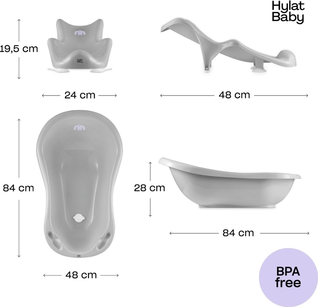 Babywanne, Sitz, Ständer, Abfluss – Grau Produktbild 3