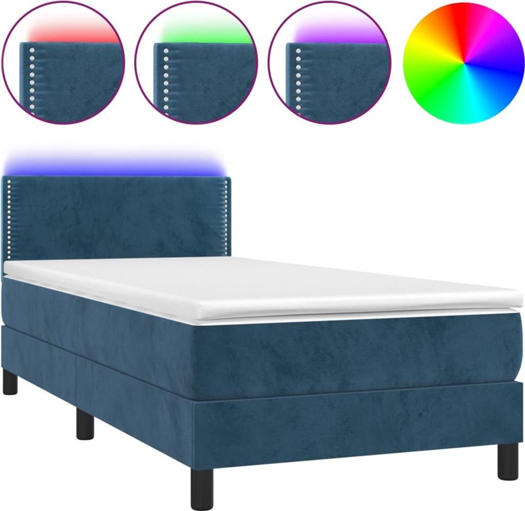 vidaXL Boxspringbett mit Matratze & LED Dunkelblau 100x200 cm Samt