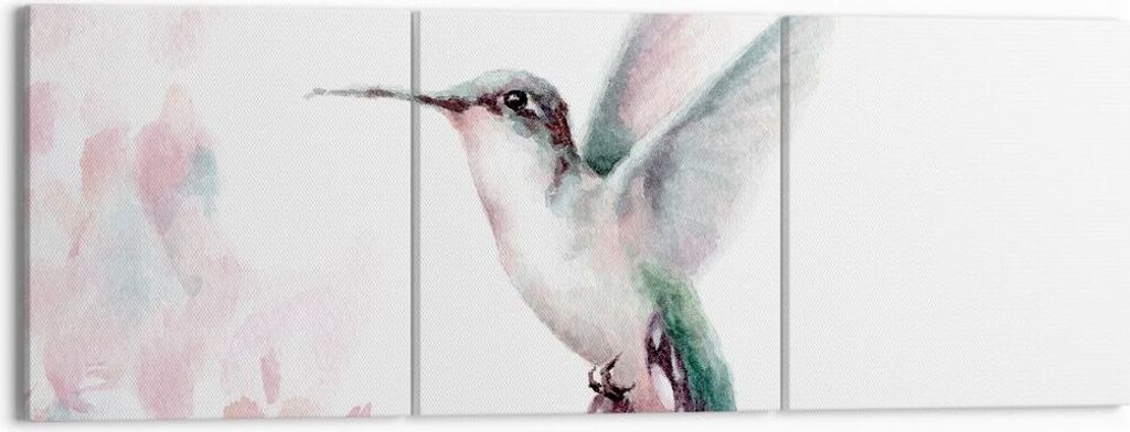 Bild auf Leinwand - Leinwandbild - 3 Teile - Kolibri Aquarell Licht - 150x50cm - Wand Bild - Wanddeko - Wandbilder - Leinwanddruck - Bilder - Wandd...