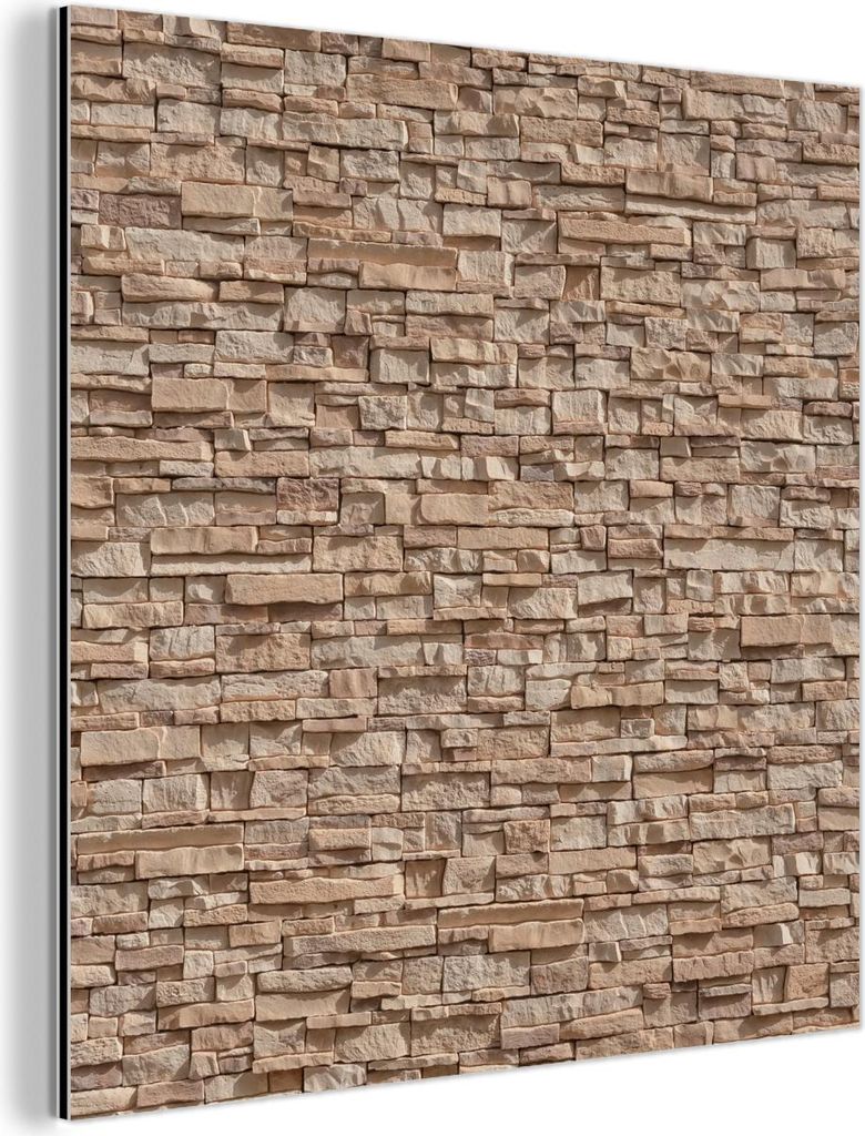MuchoWow Wanddekoration Metall Metallbild Wandkunst 20x20 cm Stein - Ziegel - Textur - Beige MuchoWow Aluminium Gemälde - Alu Dibond Bilder