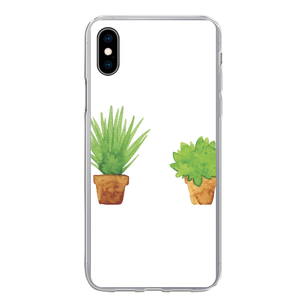MuchoWow Handyhülle Schutzhülle Hülle für iPhone Xs Blumentopf - Aquarell - Pflanzen Silikon Softcase Handy Hülle - Handytasche