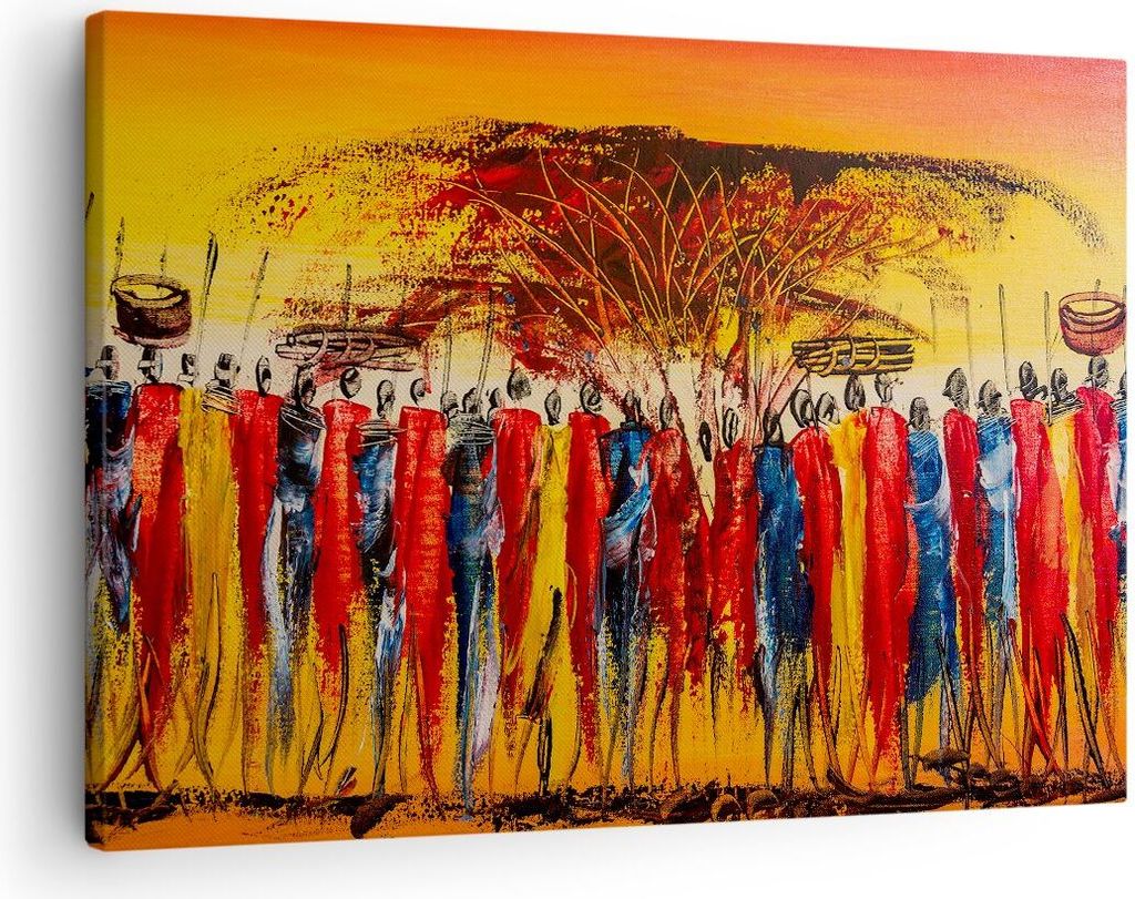 Bild auf Leinwand - Leinwandbild - Afrika Stamm - 70x50cm - Wand Bild - Wanddeko - Wandbilder - Leinwanddruck - Bilder - Kunstdruck - Wanddekoratio...
