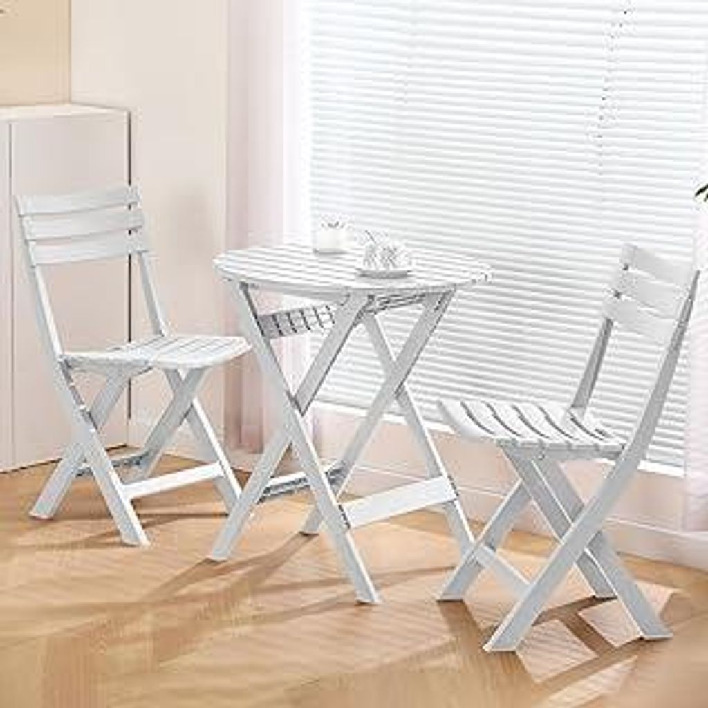 KAIHAOWIN Bistroset 3-teilig, Bistrotisch Mit 2 Stühlen Klappbare Balkontisch Set 2 Personen, Kleiner Gartentisch Kunststoff Mit 2 Stühlen, Balko...