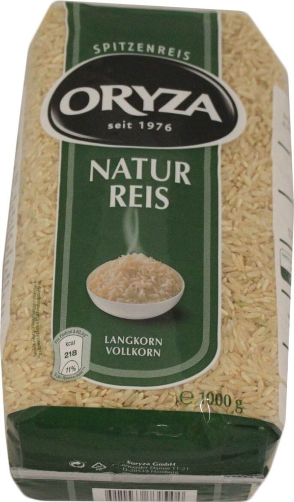 A bag of Oryza Naturreis Langkorn- und Vollkornreis.
