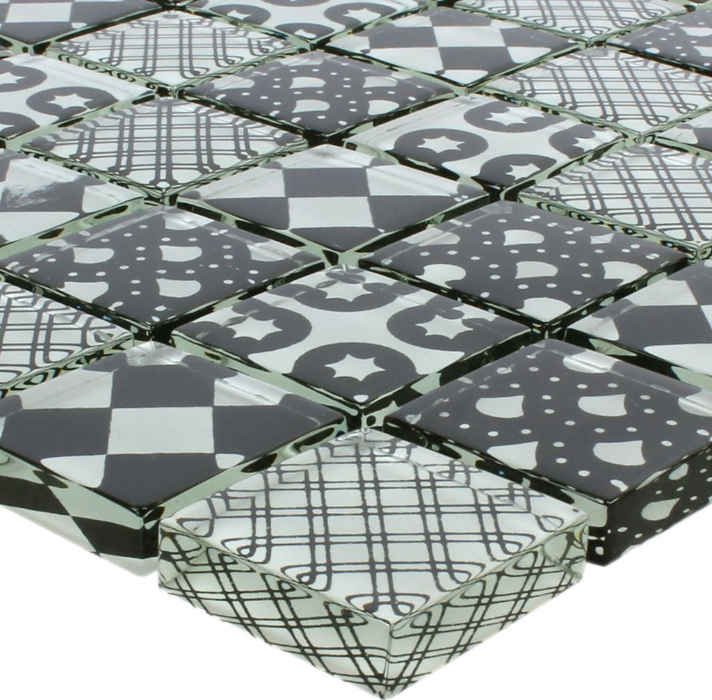 Mosaikfliesen Glas Rainbow Schwarz Weiss