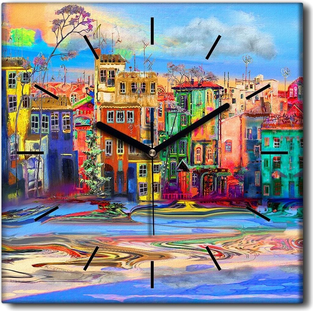 Coloray Uhr auf Leinwand 30x30 cm Wand Uhr Dekoration Wohnzimmer Segeltuch schwarze Hände -Landschaftsarchitektur