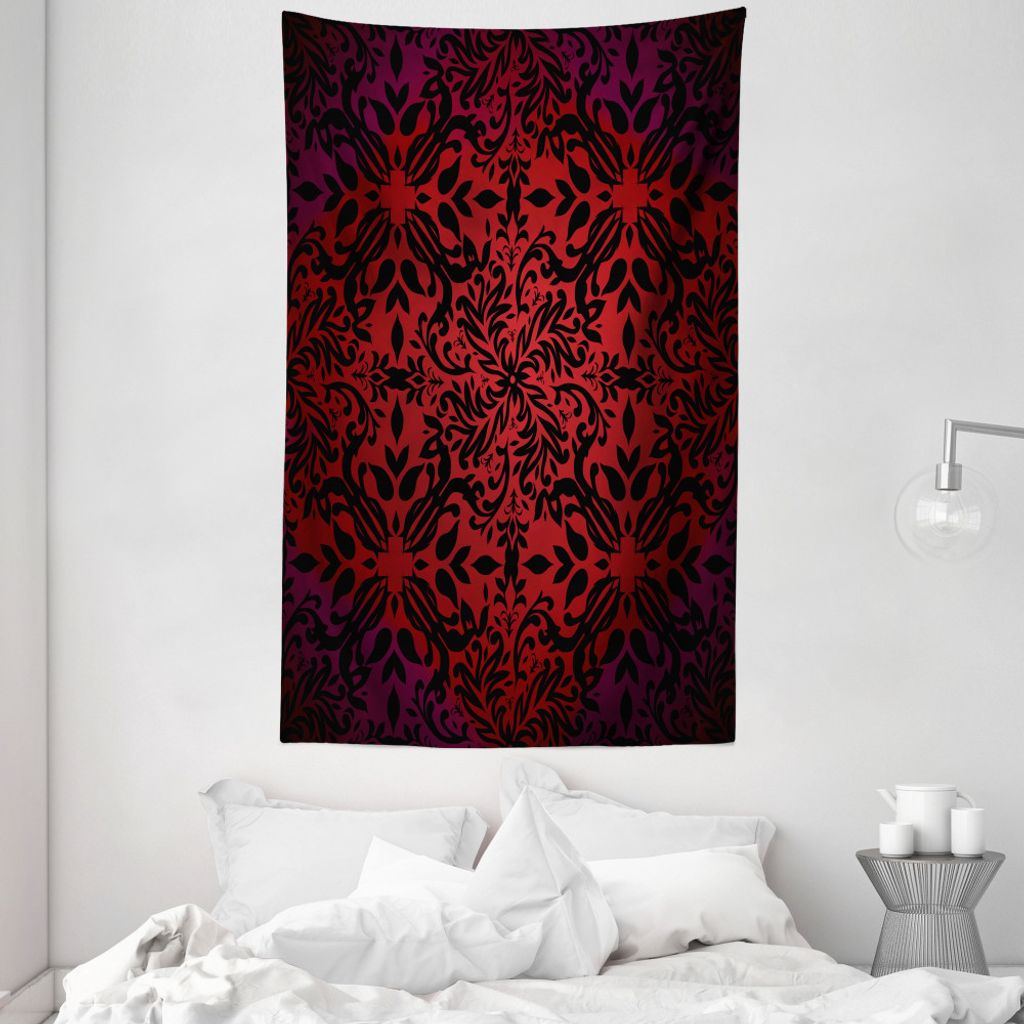 ABAKUHAUS rot schwarz Wandteppich und Tagesdecke, Orient Blumen Blätter aus Weiches Mikrofaser Stoff Waschbar ohne Verblassen Digitaldruck, 140 x ...
