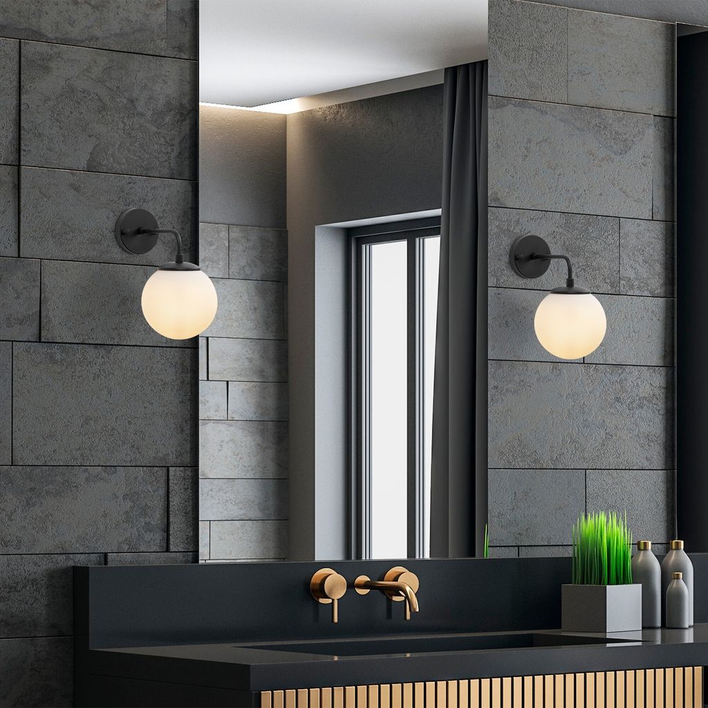 Opviq, Wandleuchte aus Metall (15 x 27 x 25 cm), Schwarz und Creme, IP20 | E14 Fassung, max. 40 W, elegantes Industriedesign, Glasabdeckung, ideal ...