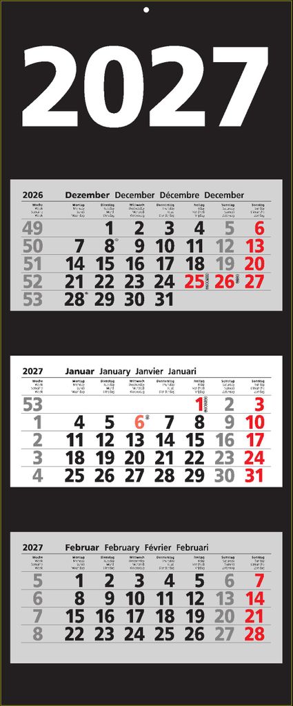2027 ADINA Dreimonatskalender schwarz 70x33cm mit Produktbild 