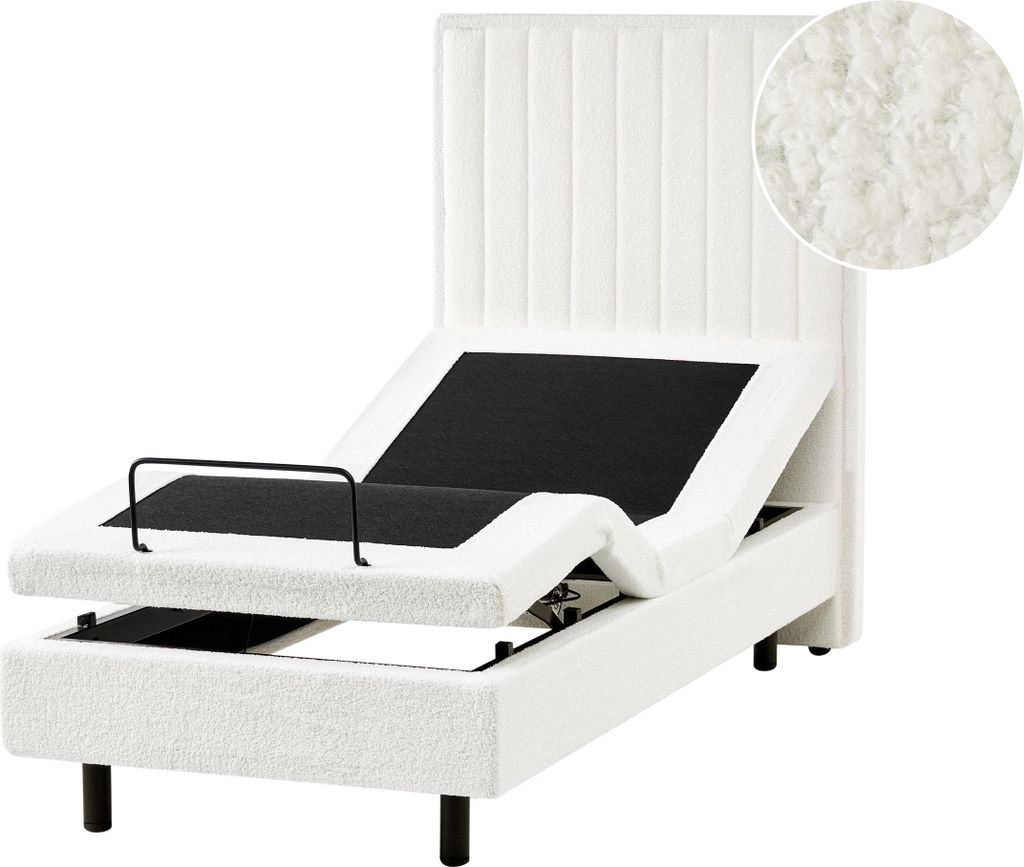 BELIANI Polsterbett Cremeweiß Bouclé Stoffbezug Gesteppt 80x200 cm Elektrisch Verstellbar Fernbedienung Hohes Kopfteil Kinderzimmer Einzelbett