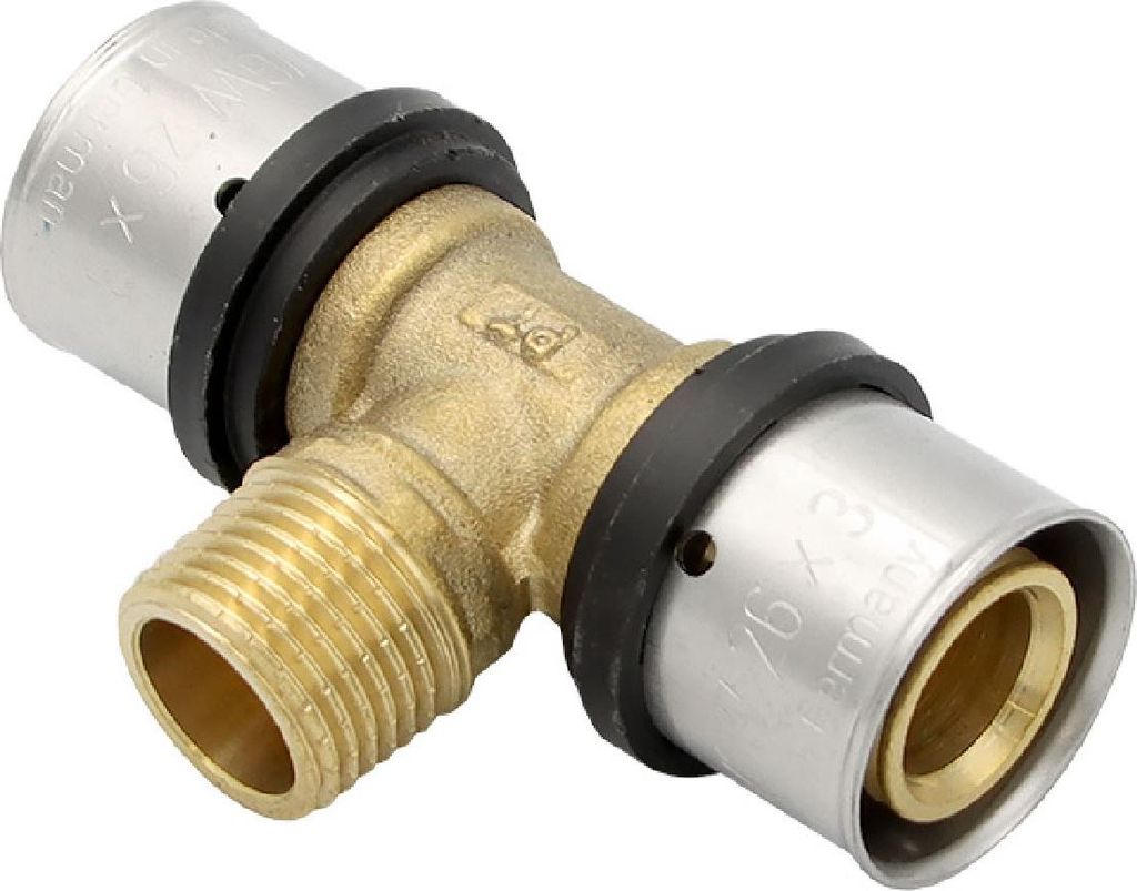 Pressfitting T-Stück 26x3 1/2 Zoll 26x3 mm AG TH Kontur Verbundrohr
