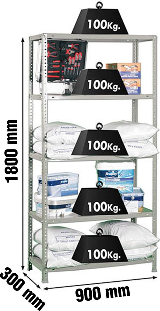 PROREGAL Schraubregal PANDA | HxBxT 180x90x30cm | Fachlast 100kg | Grau
