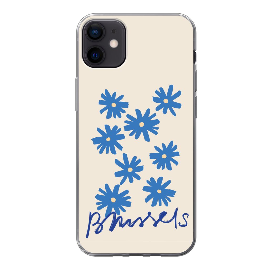 MuchoWow Handyhülle Schutzhülle Hülle für iPhone 12 mini Blume - Design - Brüssel - Minimalismus Silikon Softcase Handy Hülle - Bild