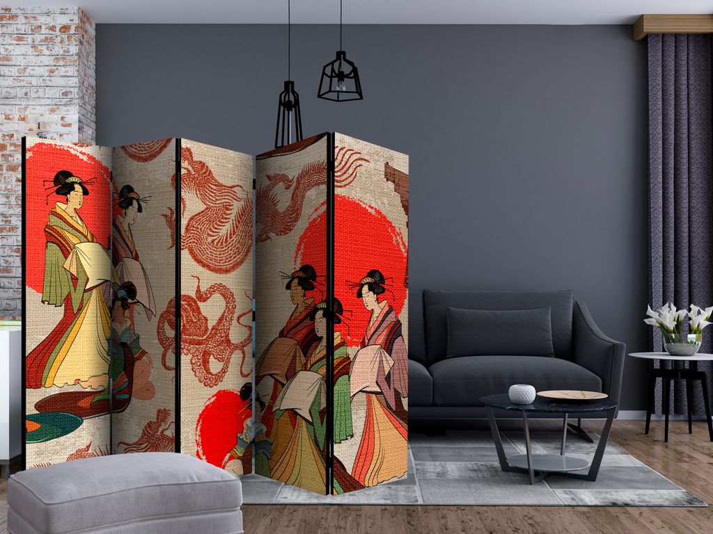 Orient 225x172 cm 5-dielny jednostranný paraván béžový Obrázok produktu 