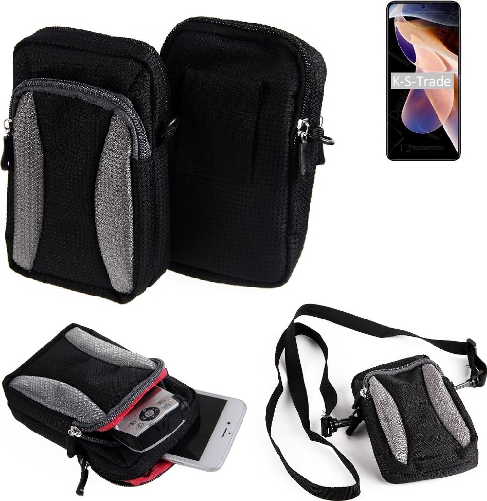 K-S-Trade Holster Schutz Hülle kompatibel mit Xiaomi Redmi Note 11 Pro Handy Hülle Gürteltasche Umhängetasche mit Zusatzfach schwarz