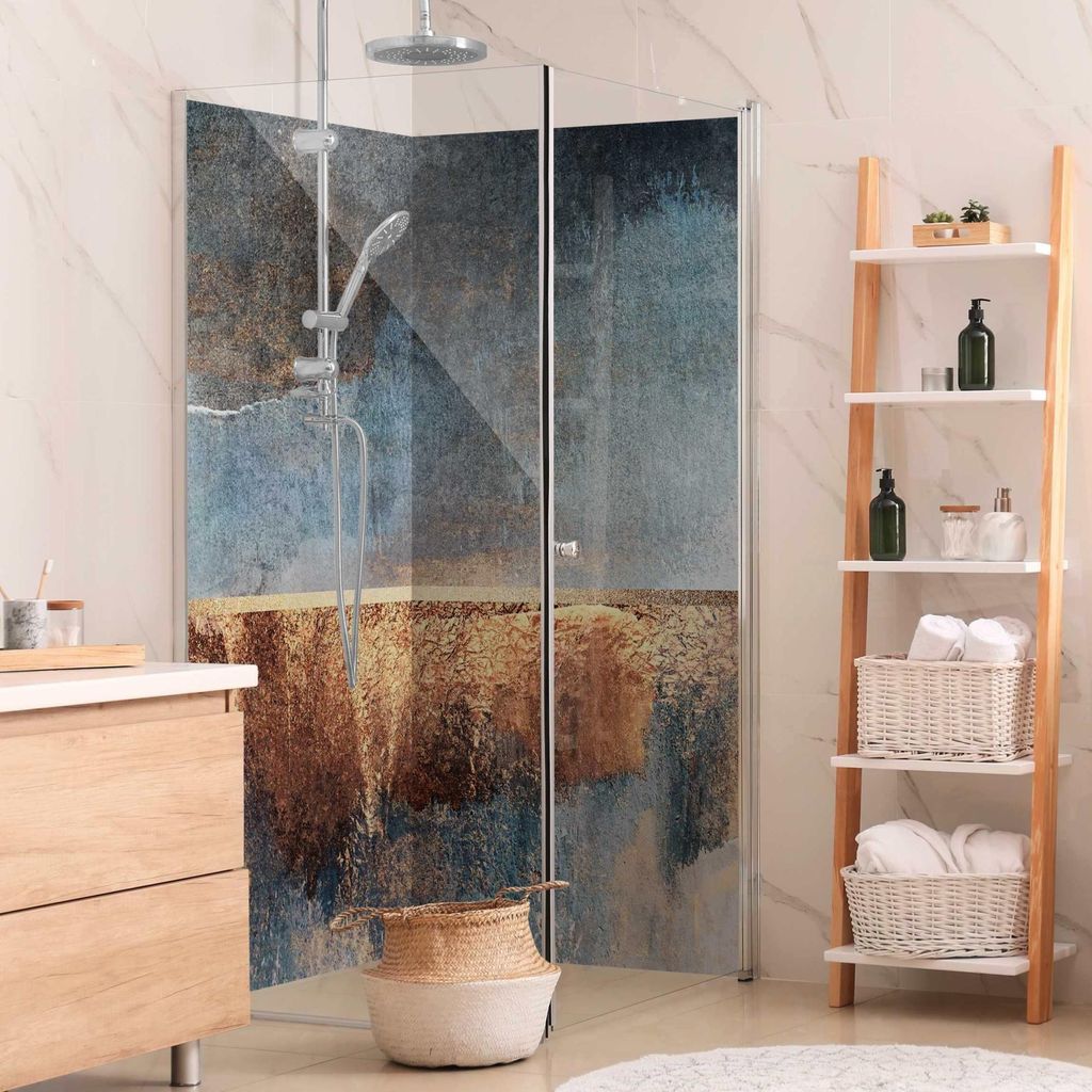 Duschrückwand originell selbstklebend - 0.35 mm Wandpaneel wasserfest Design gold Aquarell Abstrakt Badrückwand fugenlos Smart matt 90x190 cm