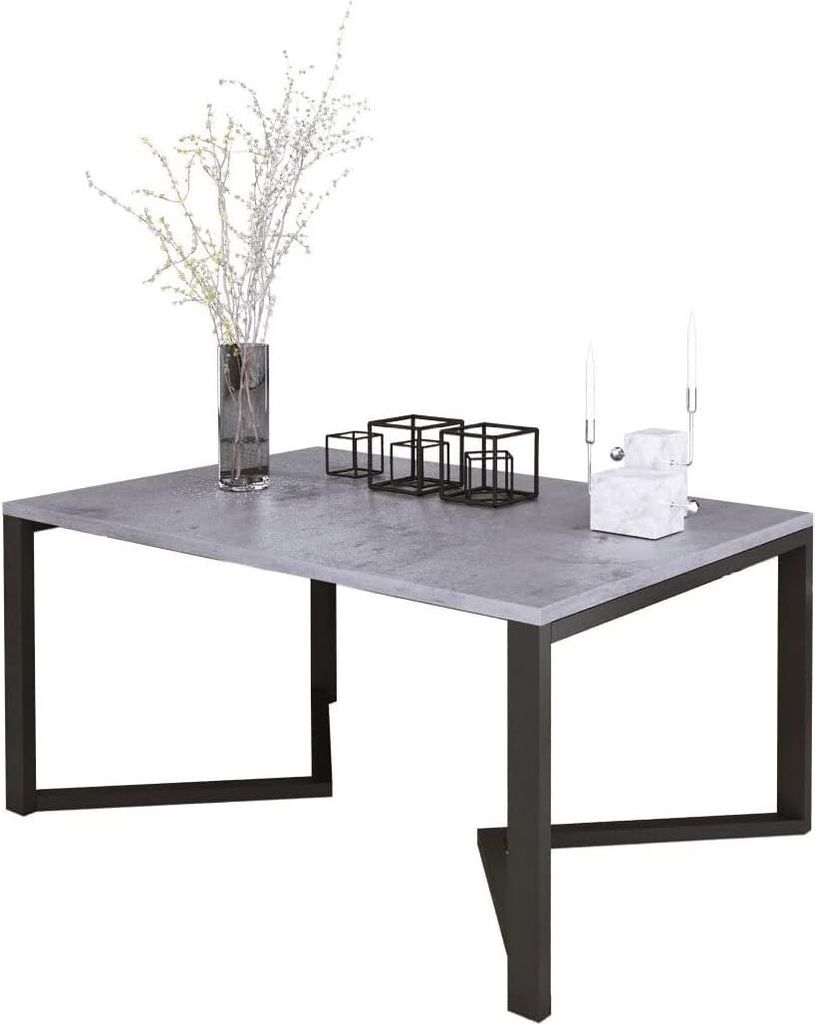 DESIGN MÖBEL Couchtisch MILO – Rechteckiger Wohnzimmertisch mit Ablage & Metallbeinen – (Beton), Industrial Stil