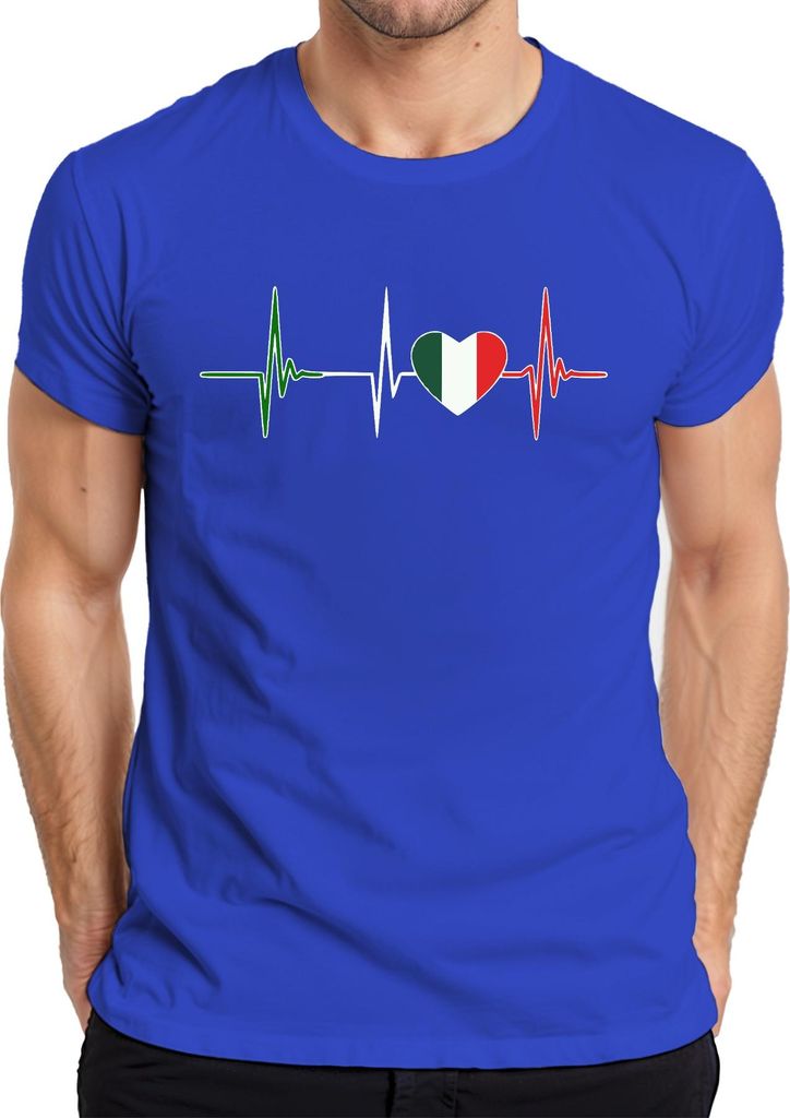 Italien Herzschlag EKG Herz mit Italien Flagge Liebe Fan Amore Herren T-Shirt, Blau, 3XL
