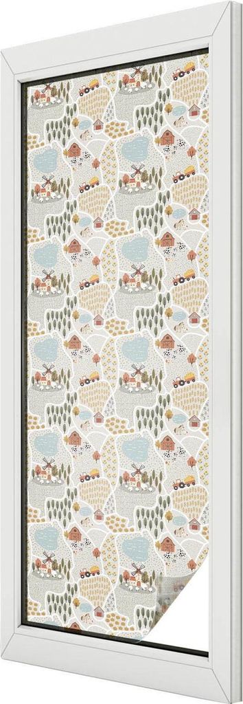 Buntglas Fensterfolie – 146x50 cm – Stained-Glass Design – blickdichte dekorative Sichtschutzfolie – selbstklebend, UV-Schutz – Ein idyll...