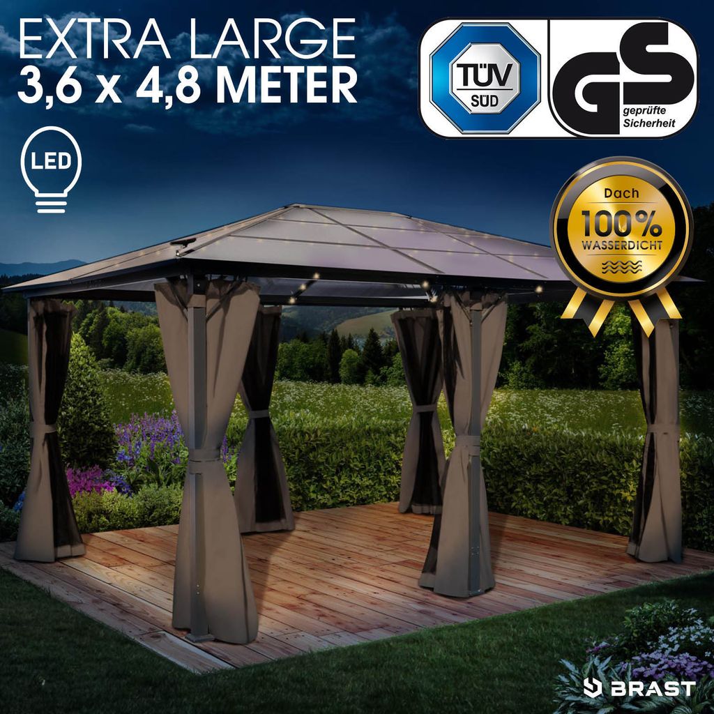 Alu-Pavillon PREMIUM  3,6x4,8m grau inkl. LEDs Produktbild 