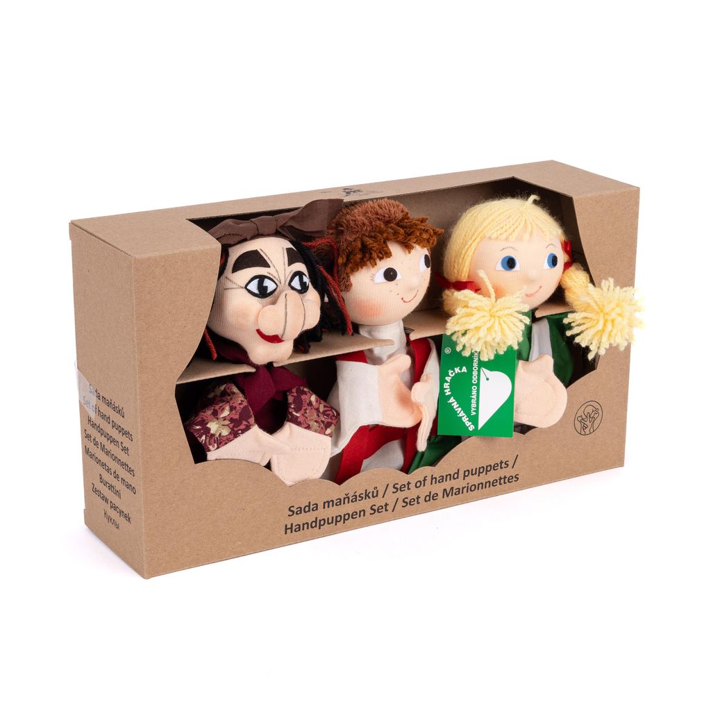3er Set Handpuppen Hänsel und Gretel im Pappkarton 19 cm Mehrfarbig, 22790B