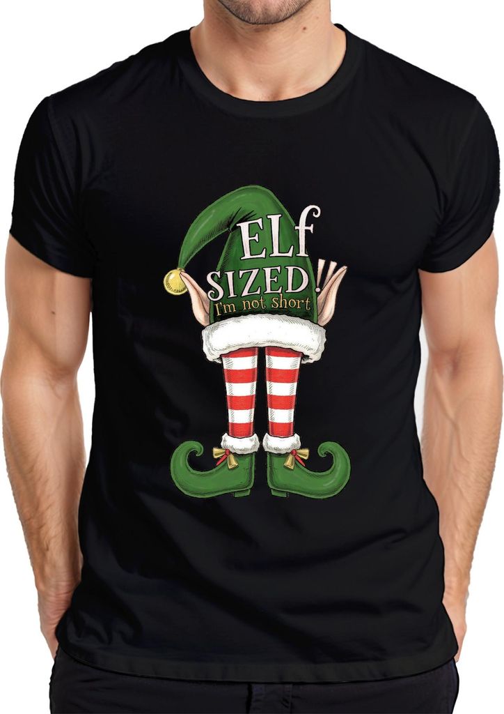 ELF SIZED I'm not short lustig Weihnachten Elfen gestreift grün Herren T-Shirt, Schwarz, S