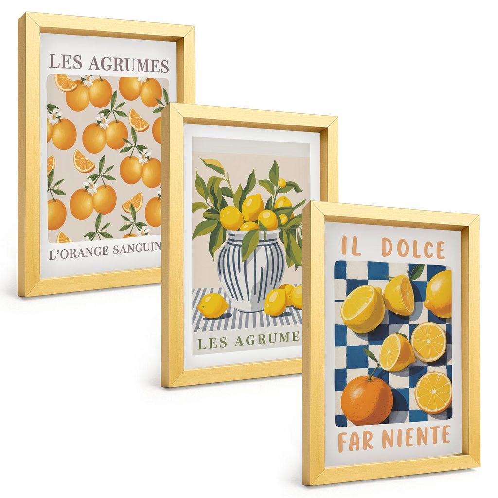Bilder Set 3-teilig im Goldrahmen Rahmen – Wandbilder 3 Stück – gerahmte Poster für Wohnzimmer, Schlafzimmer und Flur – 20x30 cm – Retro ...