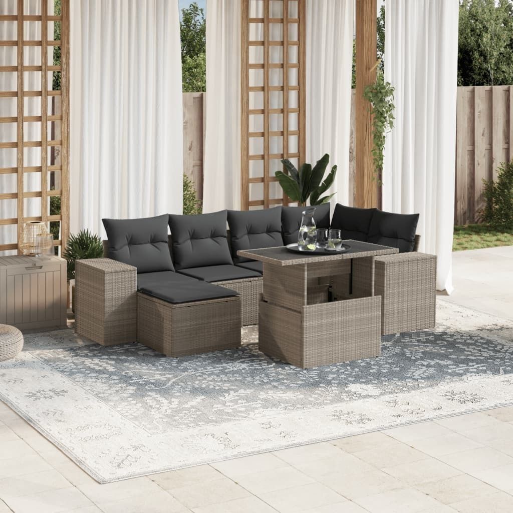 Maison Exclusive - 7-tlg. Garten-Sofagarnitur mit Kissen Hellgrau Poly Rattan