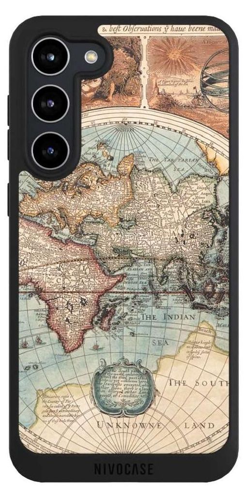 NIVOCASE Handyhülle für Samsung Galaxy S23+ Hülle NIVOpure Case Schwarz Landkarte Vintage Weltkarte