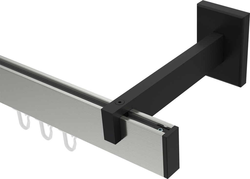 Interdeco Innenlaufstange / Gardinenstange mit Innenlauf Edelstahl-Optik / Schwarz, Typ Smartline Paxo (Kappe), 14x35 mm 1-läufig, 440 cm