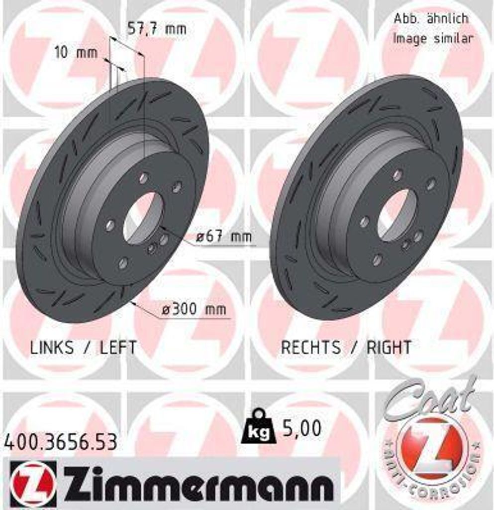 2x ZIMMERMANN Bremsscheibe 400.3656.53 58mm 5kg 300mm Produktbild 