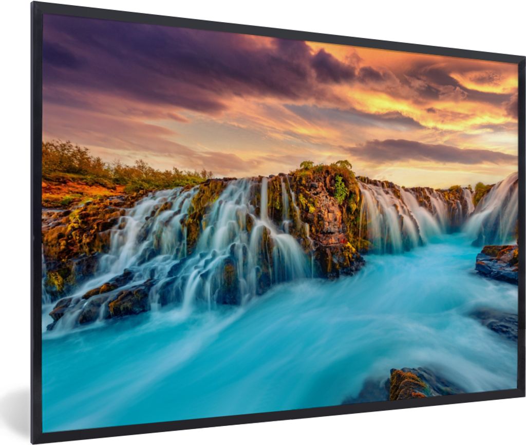 MuchoWow Gerahmtes Poster Wasserfall - Landschaft - Wolken - Natur 60x40 cm - Poster mit Schwarzem Bilderrahmen Wandposter Rahmen Foto Bilder - P...