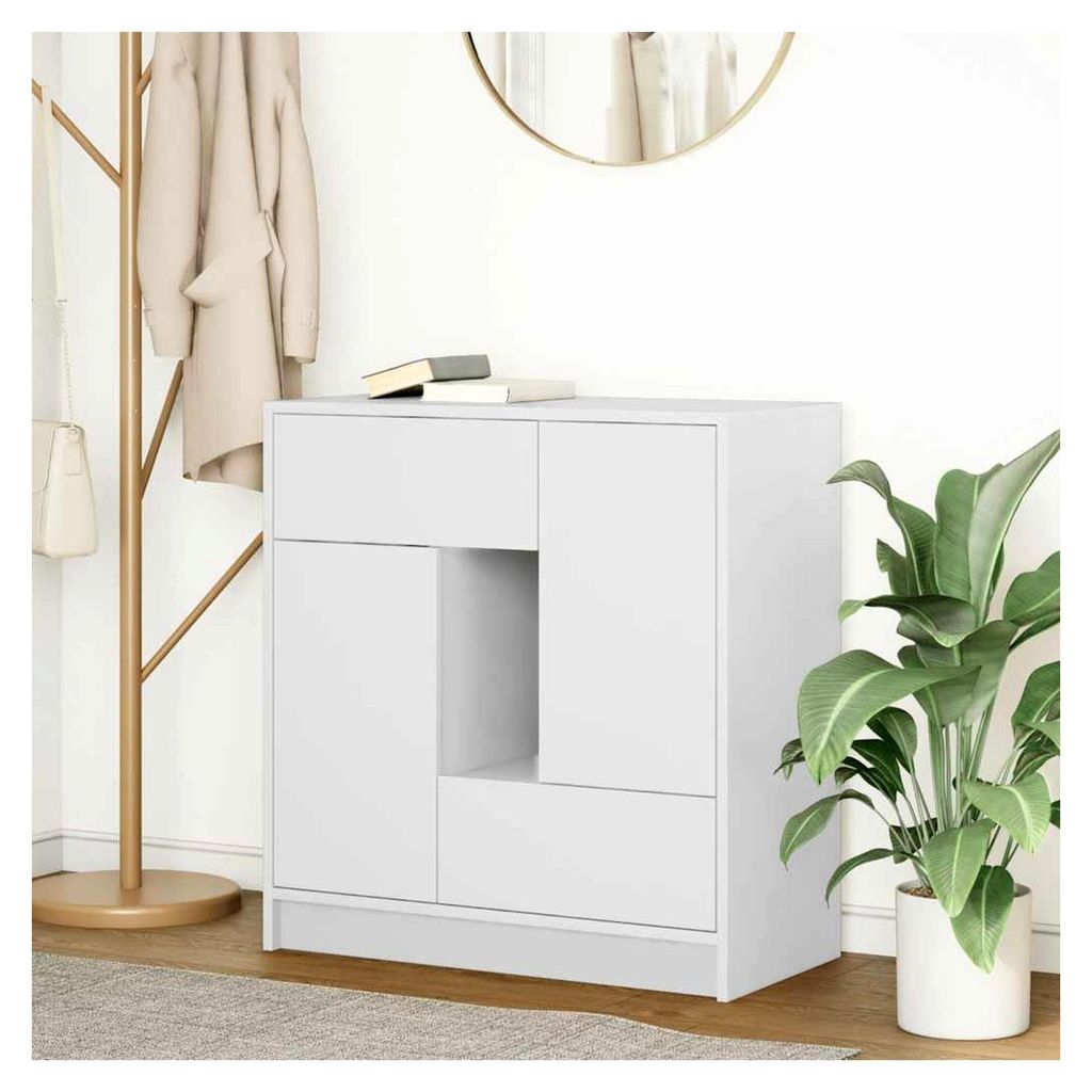 Möbel, Schränke und Aufbewahrung, Buffets und Sideboards, Sideboard mit Schubladen und Türen, Weiß, 70,5 x 34 x 74,5 cm