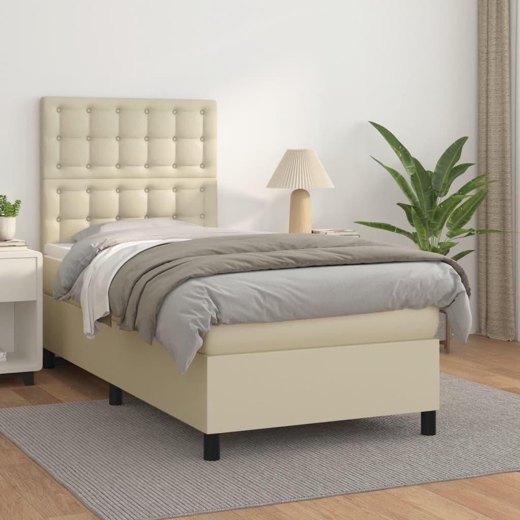 Möbel Boxspringbett mit Matratze Creme 90x200 cm Kunstleder - Klassische Betten 3142823
