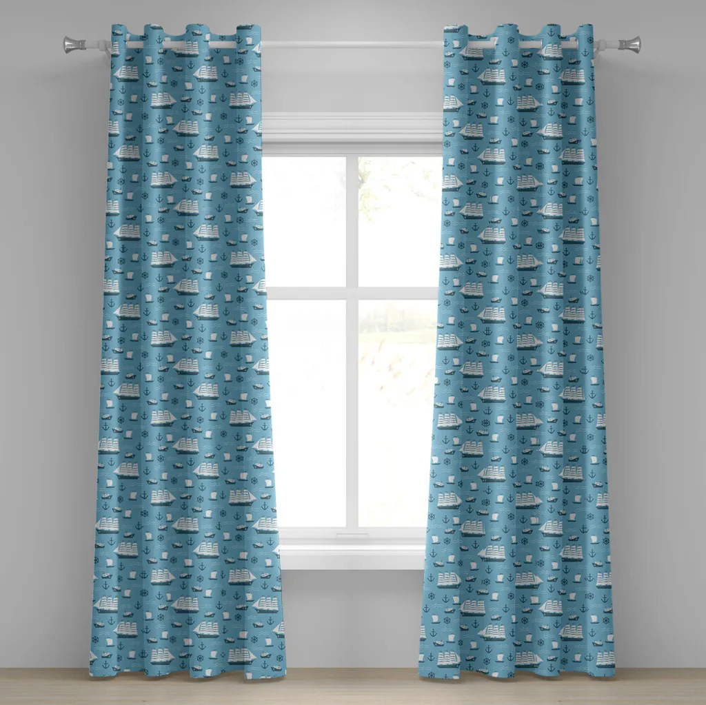 Rideau pour chambre enfant motif bateaux cartoon bleu ciel 280x245cm