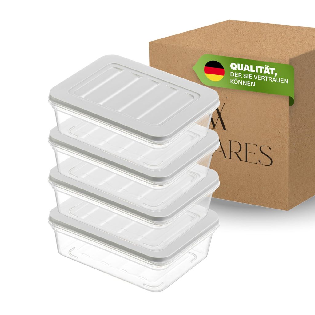 Viwares Stapelbare Gefrierdosen 4er Set, Gefrierfach & Kühlschrank Organizer mit Deckel, Frostfest bis -25°C, Wiederverwendbare Frischhaltedosen,...