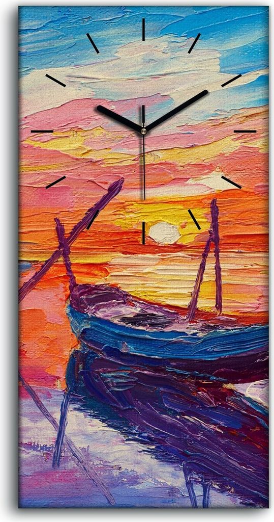 Leinwand Uhr Küche Wohnzimmer Bild 30x60 Ölgemälde Boot Sonnenuntergang Kunst - schwarze Hände