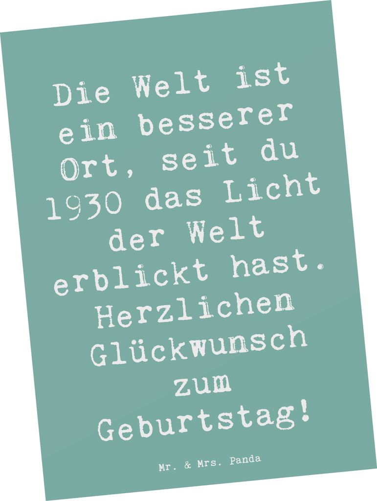 Mr. & Mrs. Panda Postkarte Spruch 1930 Geburtstag - Meeresbrise - Geschenk, Alter, Ansichtskarte, bildkarte, besondere Person, Fotokarte, Grußkart...