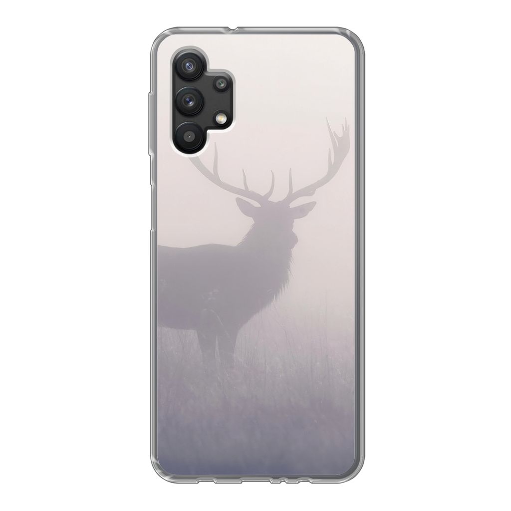 MuchoWow Handyhülle Schutzhülle Hülle für Samsung Galaxy A32 5G Hirsche - Nebel - Morgen Silikon Softcase Handy Hülle - Softcase