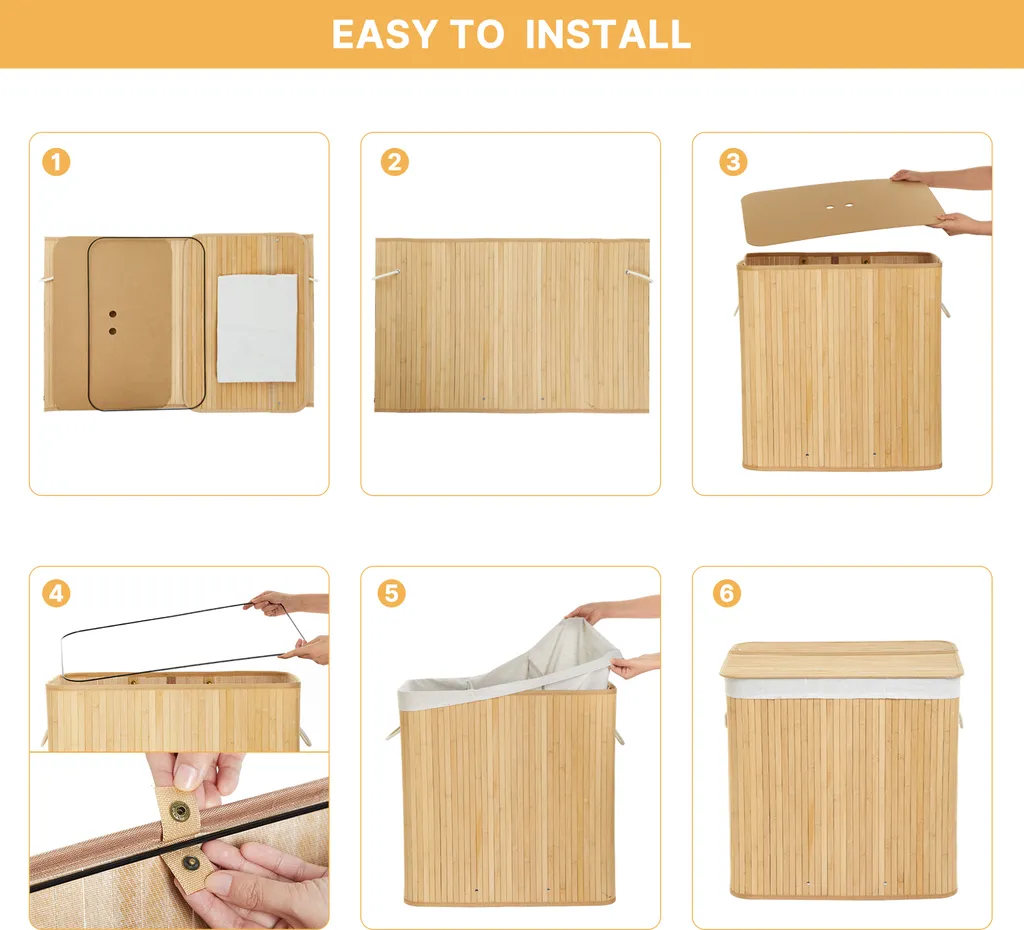 Fini le Tri ! Panier à Linge 150L Bambou 3 Compartiments Séparés - Zen - 9