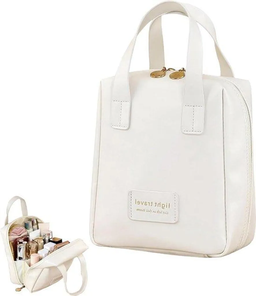 Vanity case souple blanc pour femme grande contenance avec poignée
