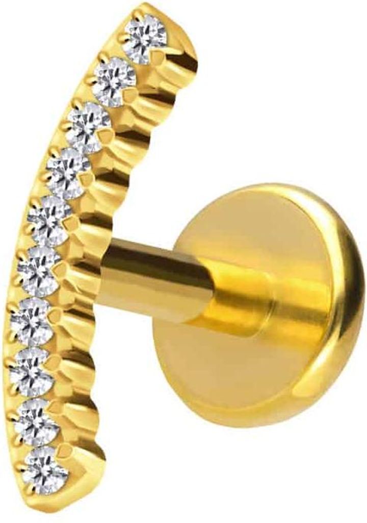 Ohrpiercing, Nasenpiercing Titan Labret mit Push Fit KRISTALLBOGEN Gold Stablänge: 7mm | Stabstärke: 1mm