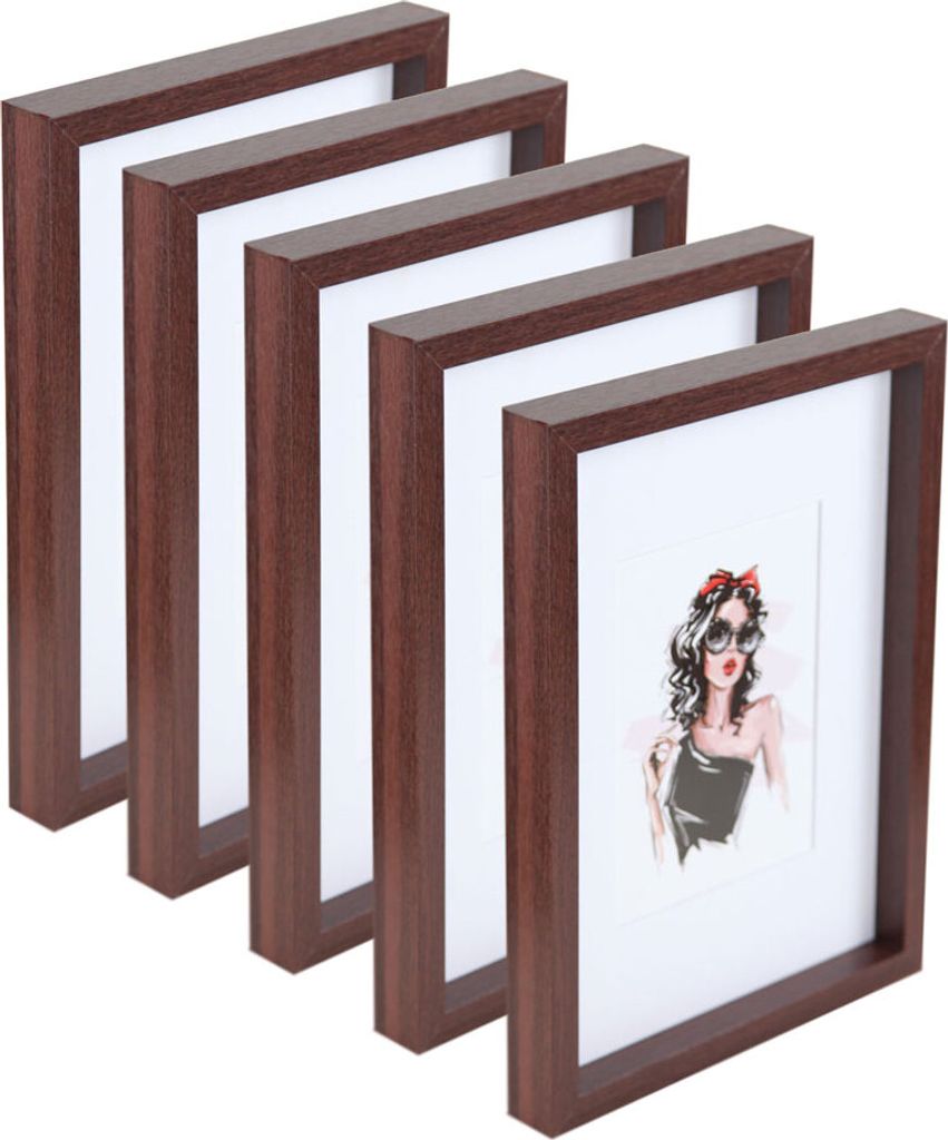 3er 5er Set Holz Bilderrahmen Bilder Foto Rahmen Fotorahmen Wanddeko Collage Poster HR-15 - Farbe: 5er Pack Nuss | Format: 30x40