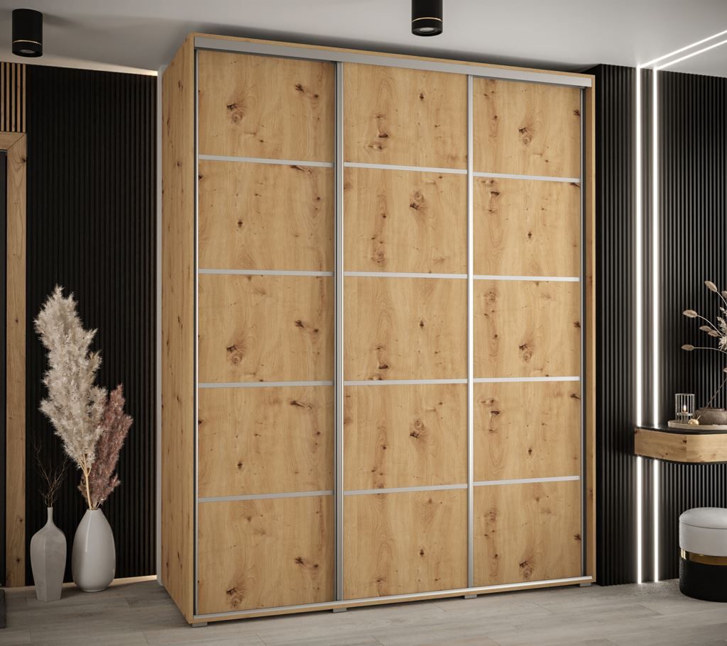 Kleiderschrank ASIRI 4 - 190/45 cm, Artisan-Eiche / Silber