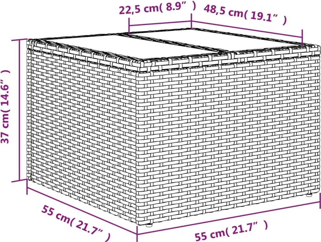Tavolo Basso da Giardino 55x55 Poly Rattan - Eleganza Vetro Grigio - 7